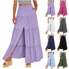 Women's Fashion Color Split Bohemian High Waist Summer Casual Beach Pocket Skirt