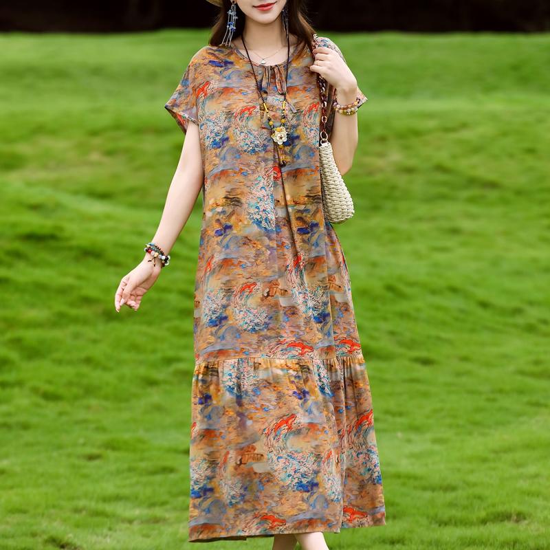 Women's Plus Size Floral Print Short Sleeve Maxi Dress, Loose Casual Summer Sundress (XL-5XL)