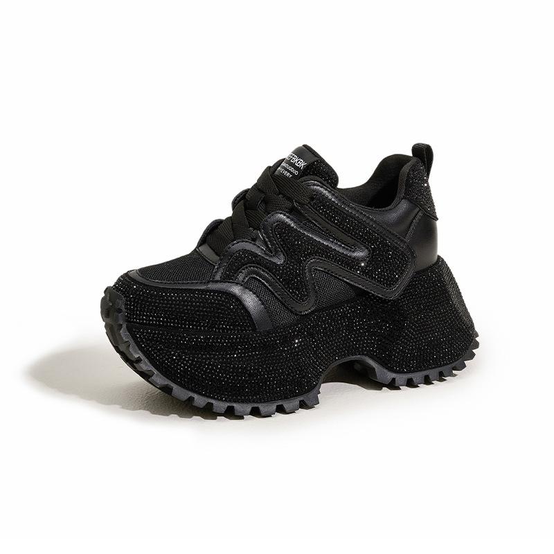 Platform Dad Shoes Women's 2025 Autumn and Winter New Models Full of Diamonds, Small Inner Height Increase Women's Shoes Versatile Casual Sports Shoes