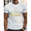 Distressed Firefighter Walking Silhouette + ECG Line Art + "FIREFIGHTER" Slogan Print Short Sleeve T-Shirt for Men, Slim Fit Crew Neck Breathable Top