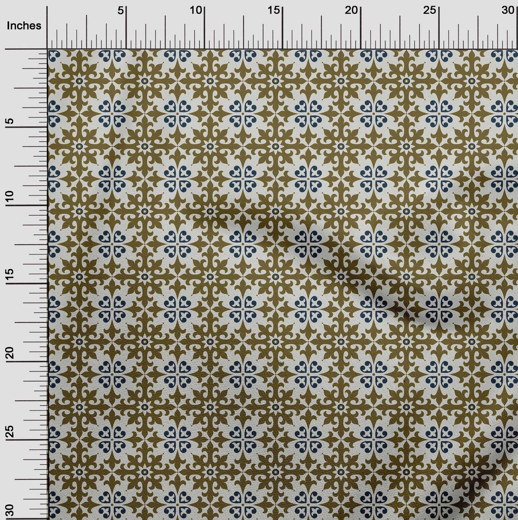 oneOone Cotton Flex Dark Olive Green Fabric Floral & Tiles Moroccan Fabric For Sewing Printed Craft Fabric By The Meter 40 Inch