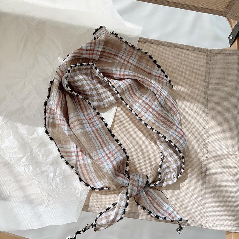 Spring Autumn Women Scarf Linen Cotton Headband Kids Triangle Scarf Baby Neck Scarf Plaid Versatile Korean Style