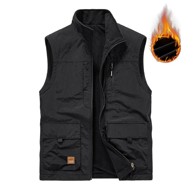 Men's Leisure Vest Solid Color Tooling Style Waistcoat Thin Fishing Hiking Multi-Pocket Casual Loose Vest for Men