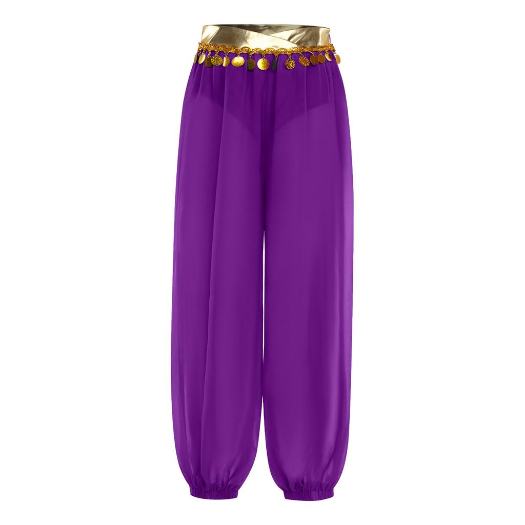 Mädchen Bauchtanz Kostüm Patchwork Pailletten Quasten Hose Eingearbeiteter Slip Elastische Beinöffnung Hose