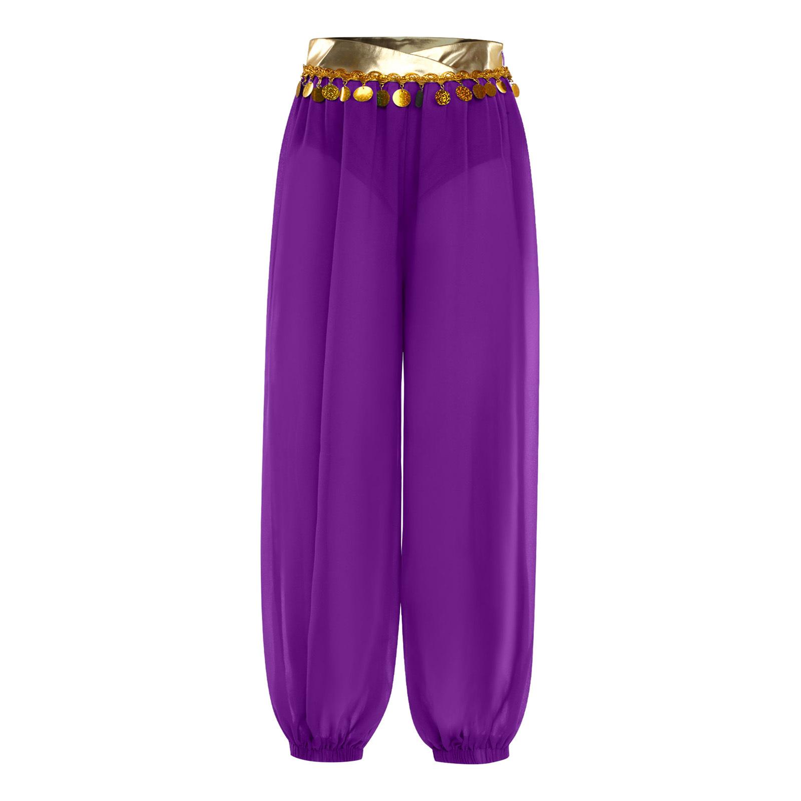 

Girl Belly Dance Costume Shiny Sequin Tassels Elastic Leg Opening Side Invisible Zipper Pants 5-6 Years