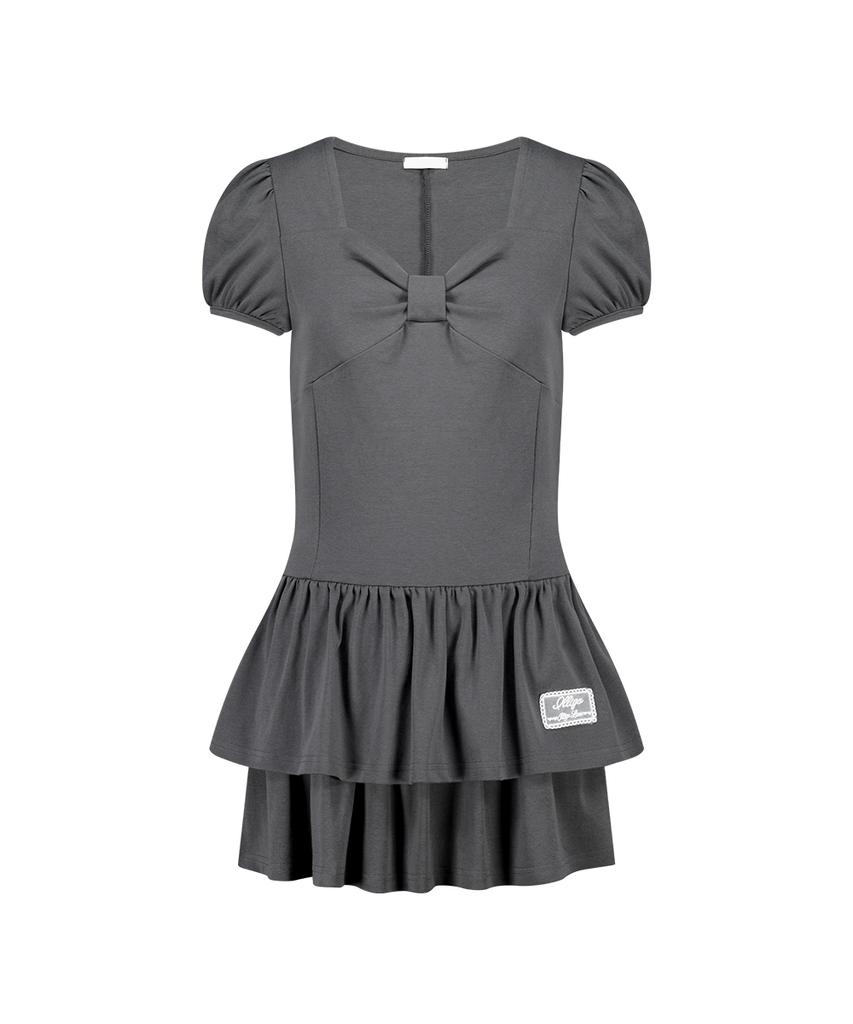 Iligo Bow Flare Mini Dress Charcoal