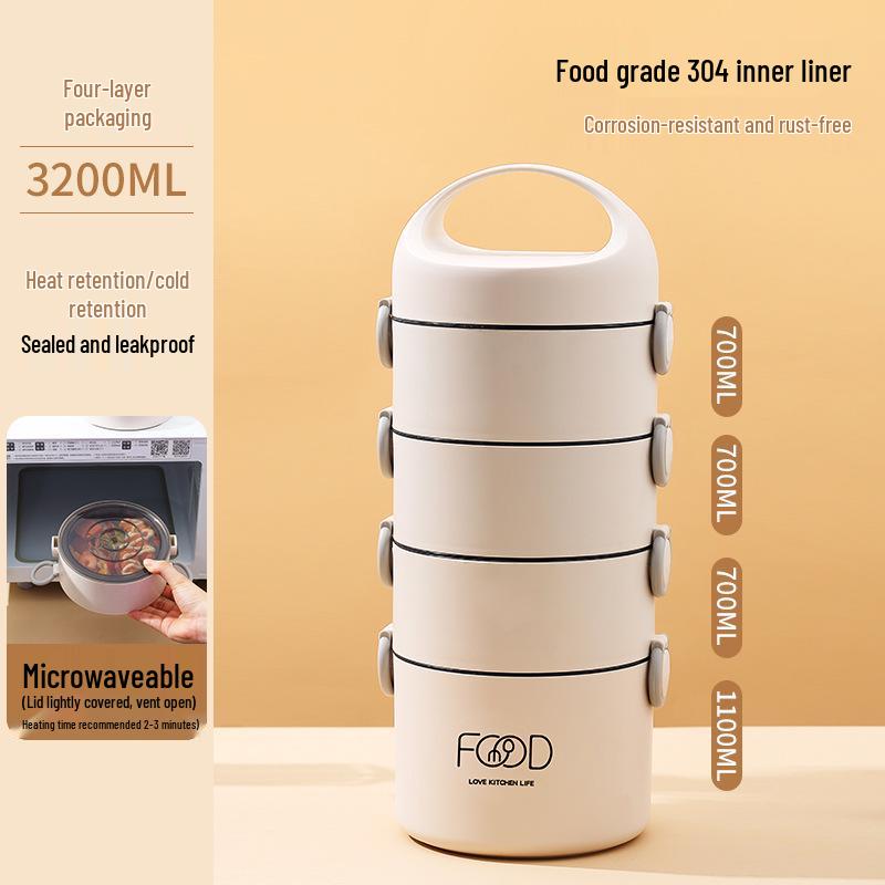 304 Stainless Steel Insulated Lunch Box, Multi-layer, Portable with Handle, Microwaveable – Ideal for Office & Student Meals.