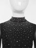 Girls Sheer Mesh Patchwork Full Body Leotard Mock Neck Long Sleeve Keyhole Back Sparkly Rhinestones Jumpsuit