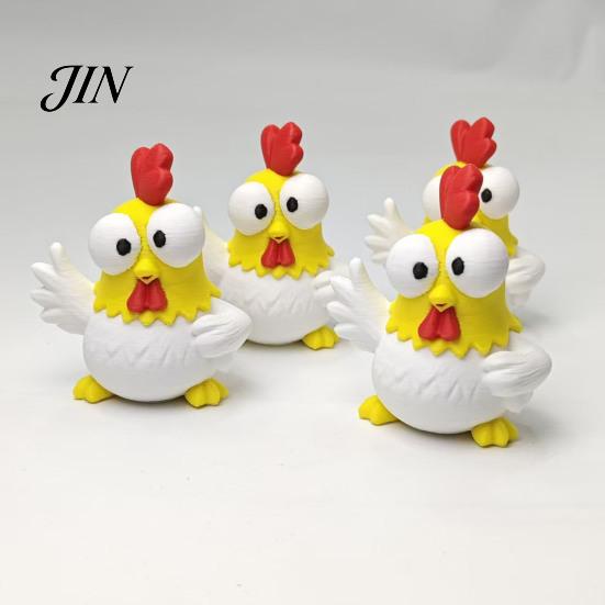 Decompression Desk Toy 3D Printed Cartoon Rooster Figurine, Mini Desktop Big-Eyed Office Worker Gift Ornament, Funny Cute Emoticon Animal Sculpture,