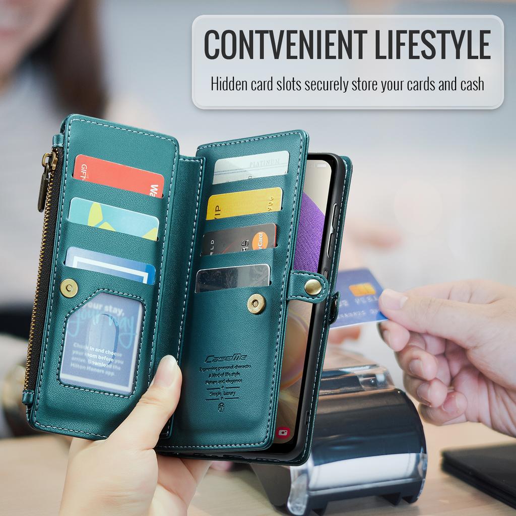 For Samsung Galaxy A32 5G/M32 5G Leather Case CASEME C36 Zipper Multiple Card Slots Phone Cover with Straps