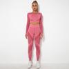 Set Yoga Donna 2 Pezzi Completi Senza Cuciture Manica Lunga Sexy Rete Forata Traspirante Set Palestra Push Up Tuta Abbigliamento Sportivo
