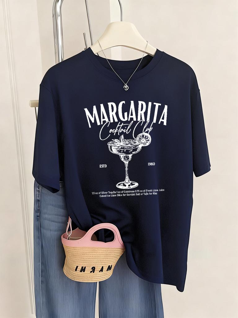 Margarita Cocktail Club Printing TShirt Womens Basics Comfortable T Shirts ONeck Soft Short Sleeve Tops Summer Loose Clothes