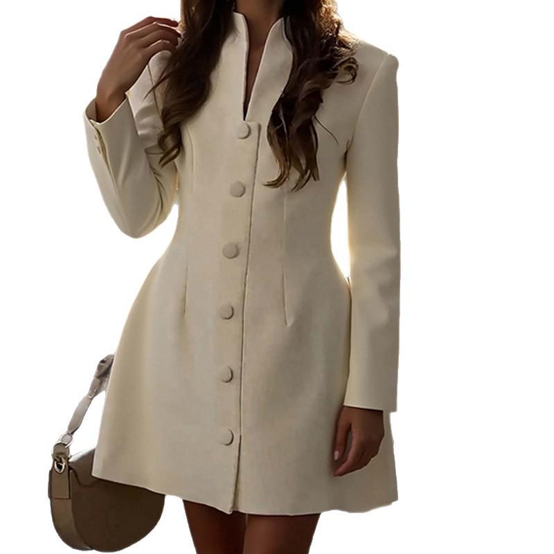 2026 Spring Women's Casual Fashion Single-Breasted Solid Dress