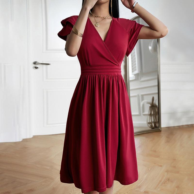Women's Dress Summer Temperament Elegant V-neck Midi Dress