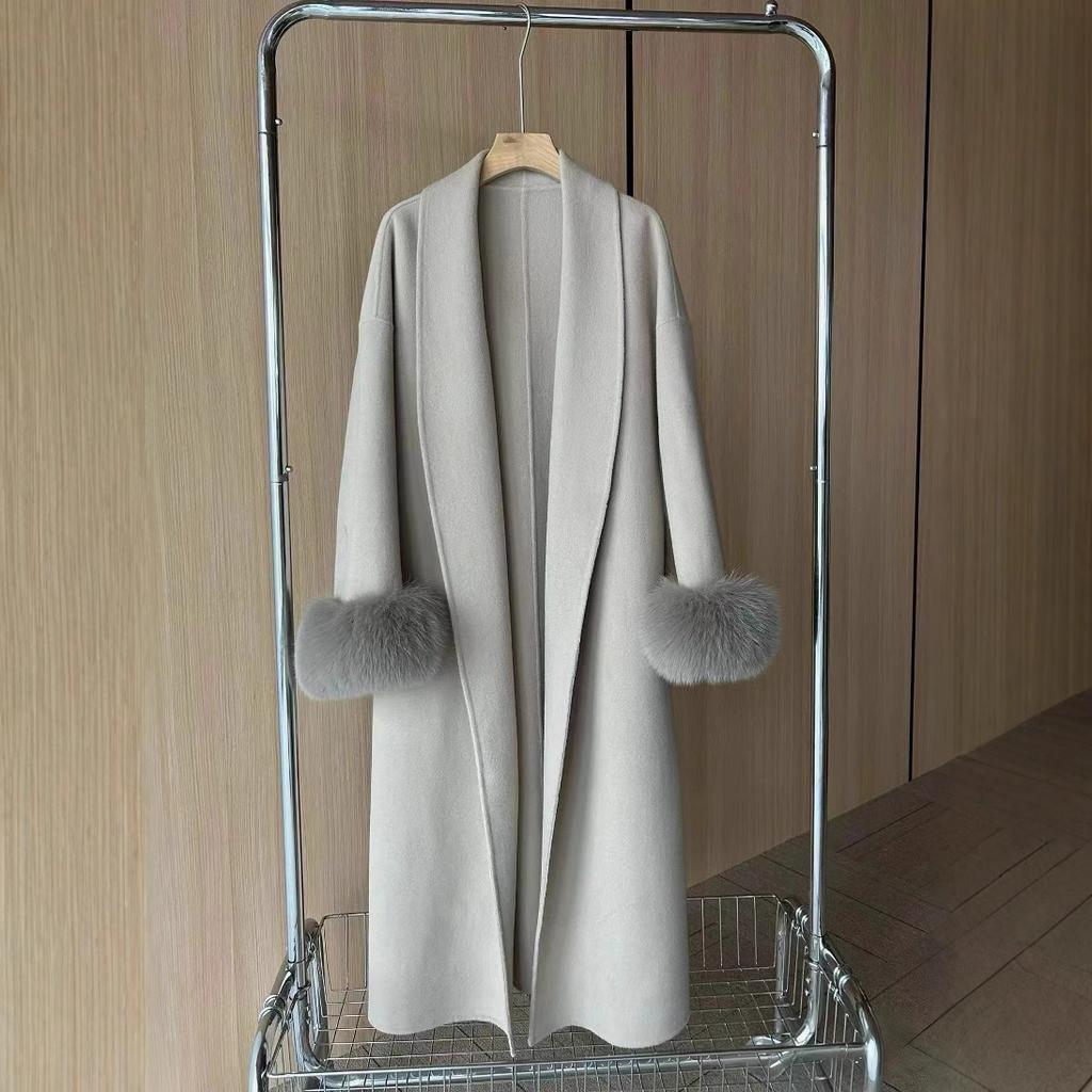 Autumn and Winter Women's High-end Coat Cashmere Women's Double-sided Medium and Long Removable Real Fox Hair Wool Coat