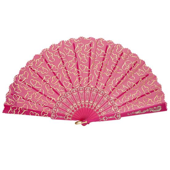 

Love Heart Print Folding Fan Chinese Style Hollow Ribs Fabric Hand Fan Portable Cooling Fan Dance Party Performance Props
