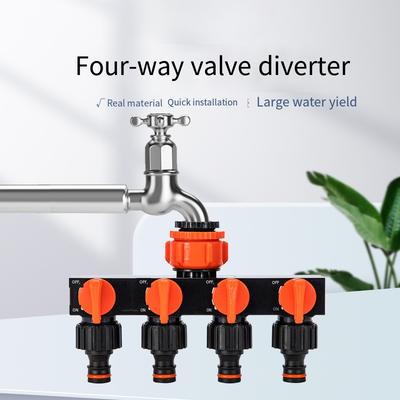 Séparateur d'eau à quatre voies pour jardin extérieur, 1 pièce, avec interrupteur, vanne à quatre voies, porte, séparateur d'eau une entrée, quatre sorties, connecteur de tétine