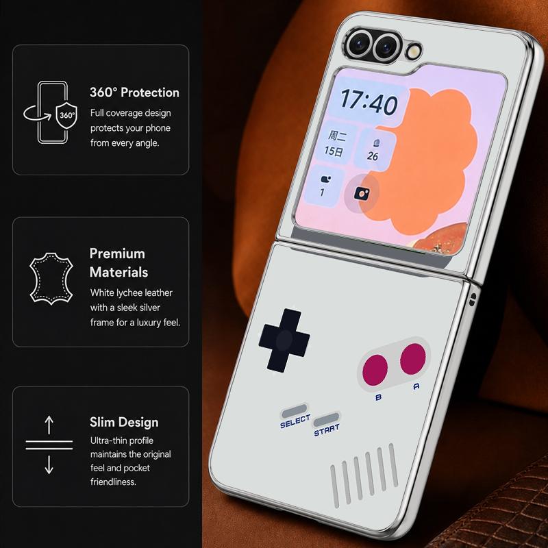 Retro Game Boy Camera Print Case For Samsung Z Flip 8 7 6 5 Hybrid 3in1 Leather Skin Plating Folding Phone Cover For Galaxy Z Flip8 Flip7 Flip6