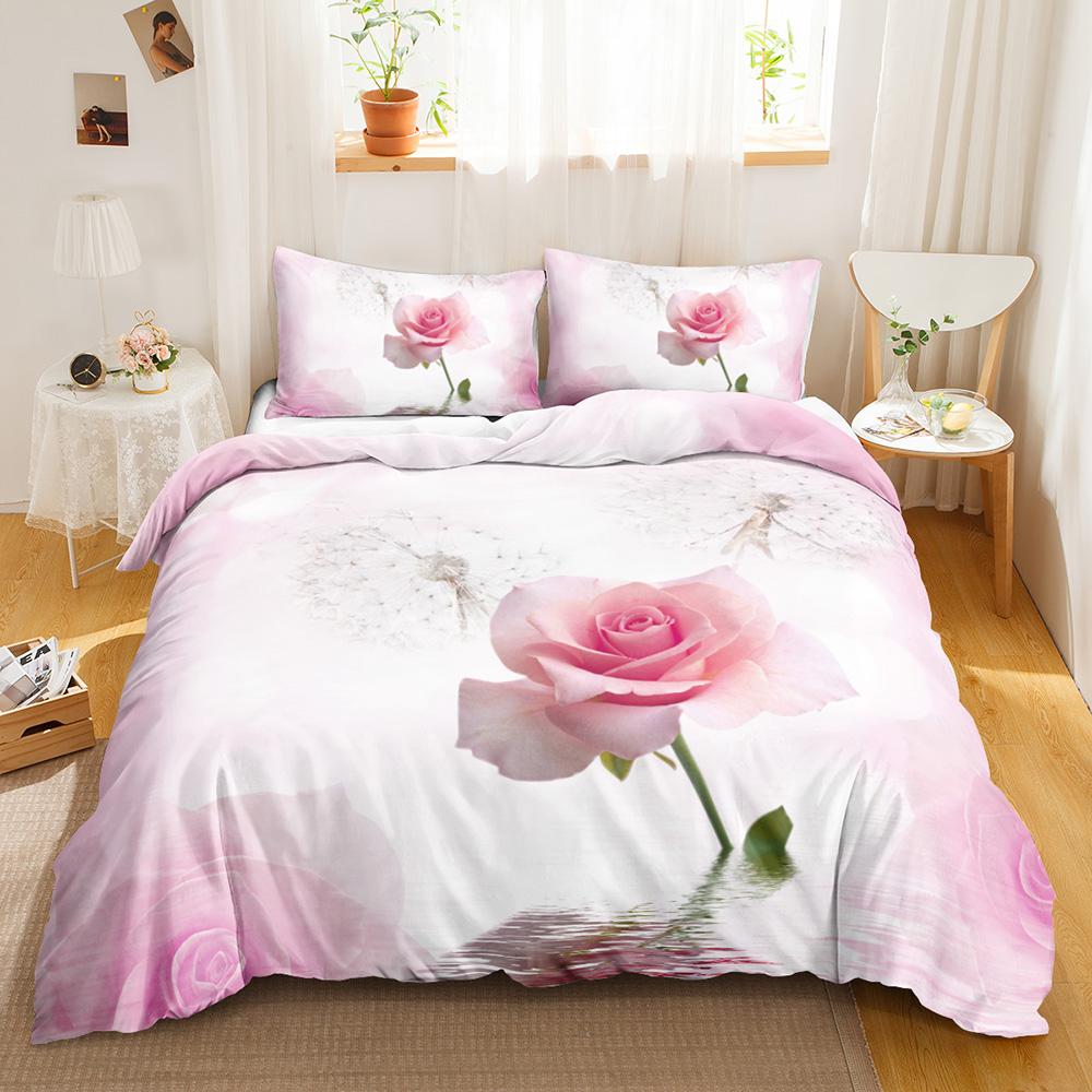 Rote Rose Bettbezug Set King/Queen Größe Weich Luxus Abstrakt Floral Modern Leuchtend Rot Romantischer Bettdeckenbezug Für Frau Mädchen