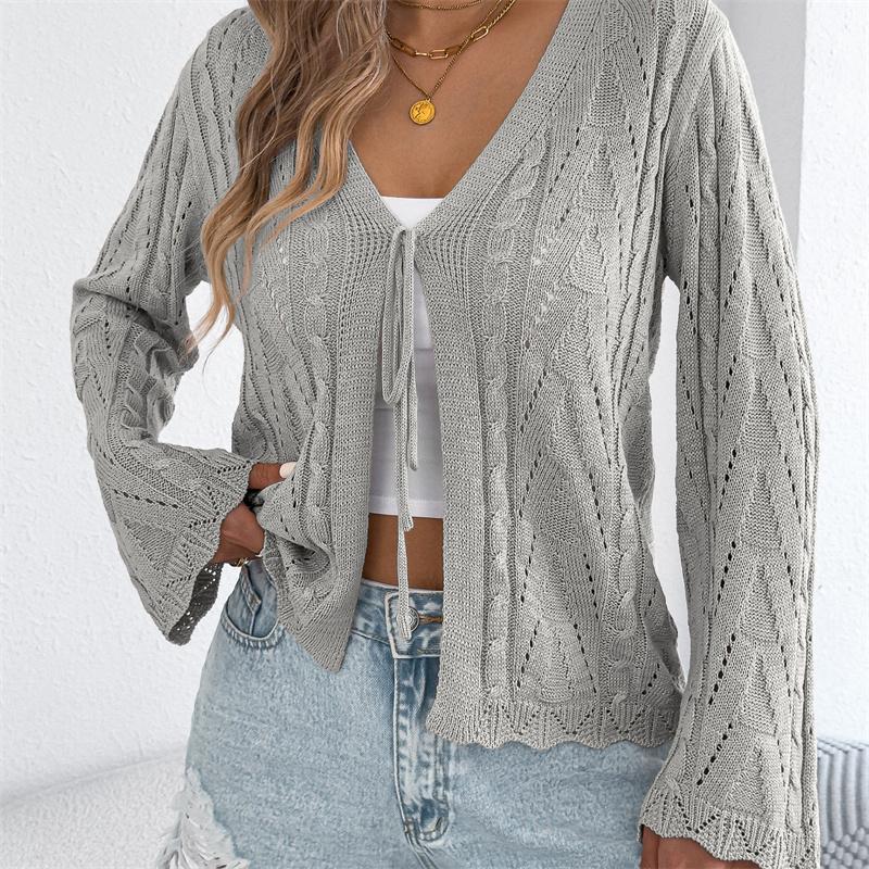 2026 Spring/Summer Women's Knitted Hollow Lace Open Shirt S-XL