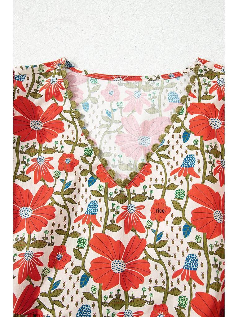 2026 Summer V-Neck Floral Print Dress: Versatile European and American Fashion Loose Cover-up Short Skirt for Women