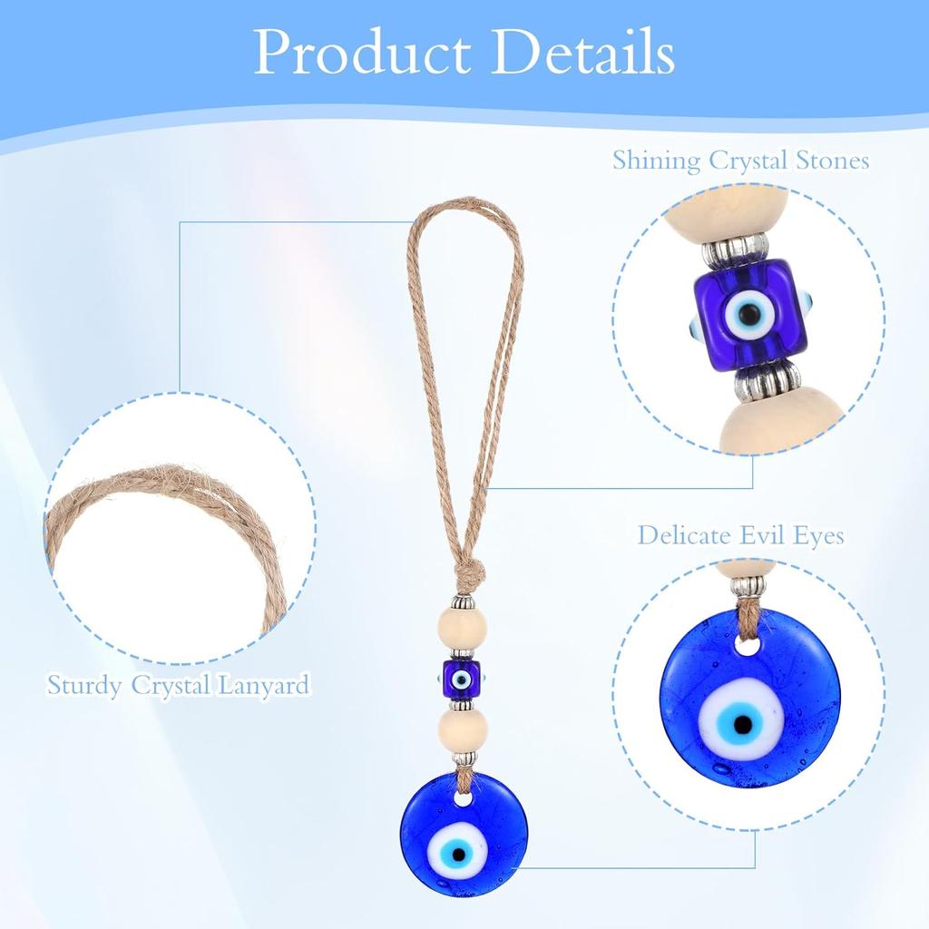Evil Eye Car Hanging Ornament, Classic Blue Evil Eye Beaded Charms Rear View Mirror Pendent Decor Car Accessories for Window Door Wall