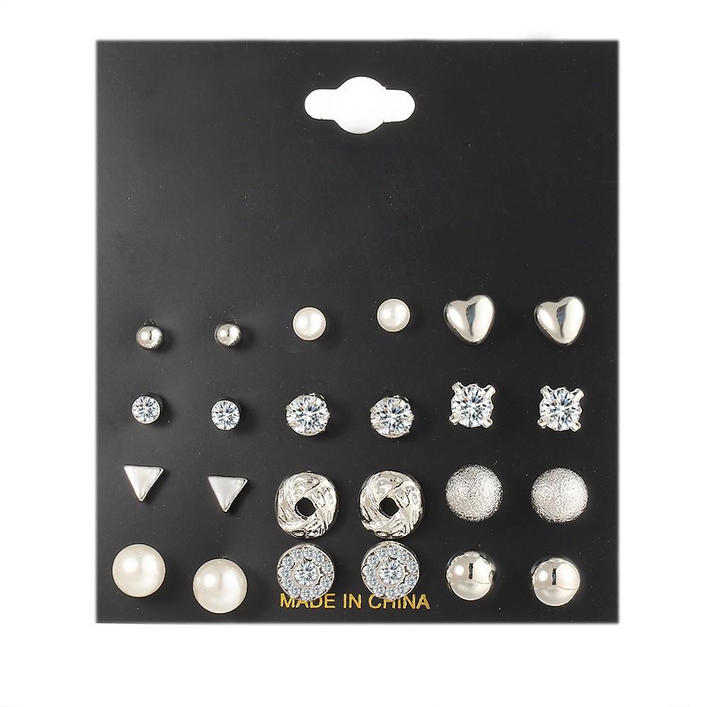 24 pairs/set Shiny Zircon Stud Earrings Set For Women Bohemian Geometric Crystal Stud Earrings for Women Fashion Jewelry Gifts