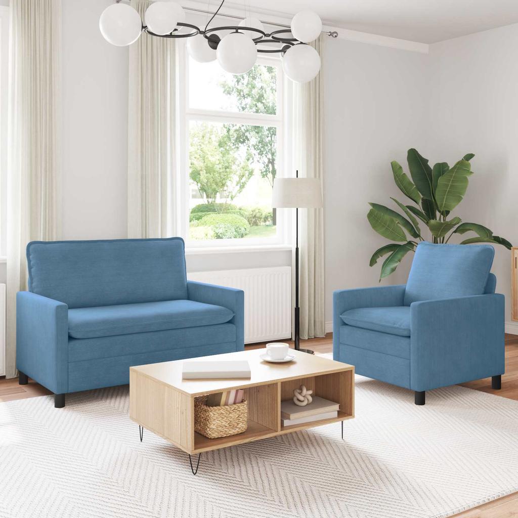 2 Piece Sofa Set Blue Fabric