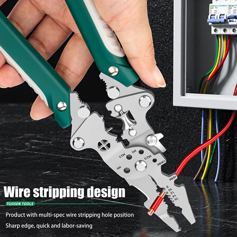 1Pcs Multifunctional Foldable Wire Stripper Crimper Cable Cutter Pliers Electrician Cable Cutting Wiring Pulling Stripping Tools