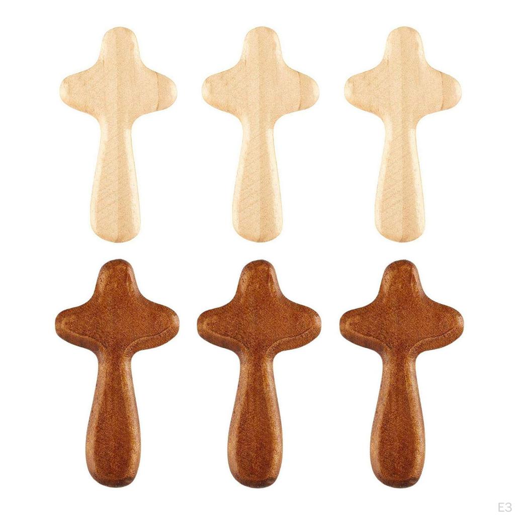 3 Pièces Croix en Bois à Main Prière Croix de Poche pour Chrétien