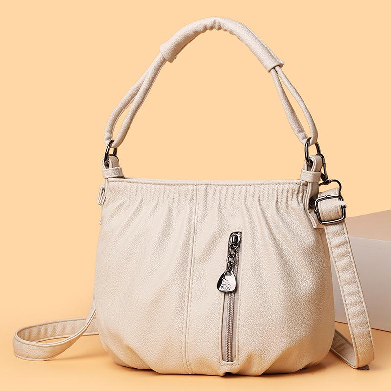 Fashionable Single-shoulder Crossbody Bag for Ladies Versatile Soft Leather Hand-held Bucket Bag for Casual Travel