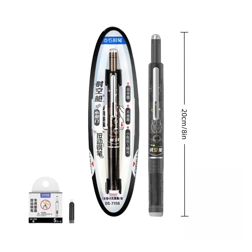 Retractable Fountain Pen 0.38mm Tip Black Ink Calligraphy Pen Transparent Barrel 5 Refillable Ink Cartridges No Leaking Pen