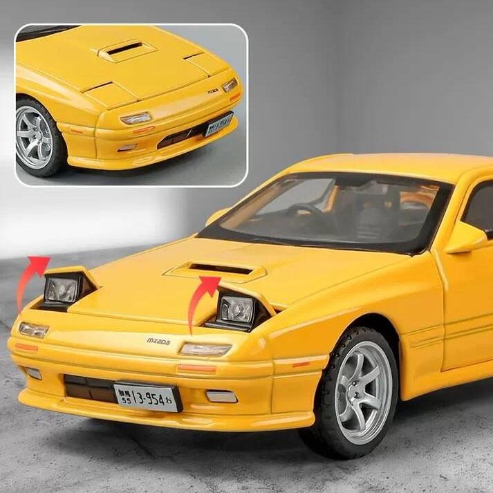 Initial D JDM Mazda RX-7 FC3S Supercar Simulation Diecast & Toy Vehicles Sounds & Light Pull Back Car 1:32 Alloy Model