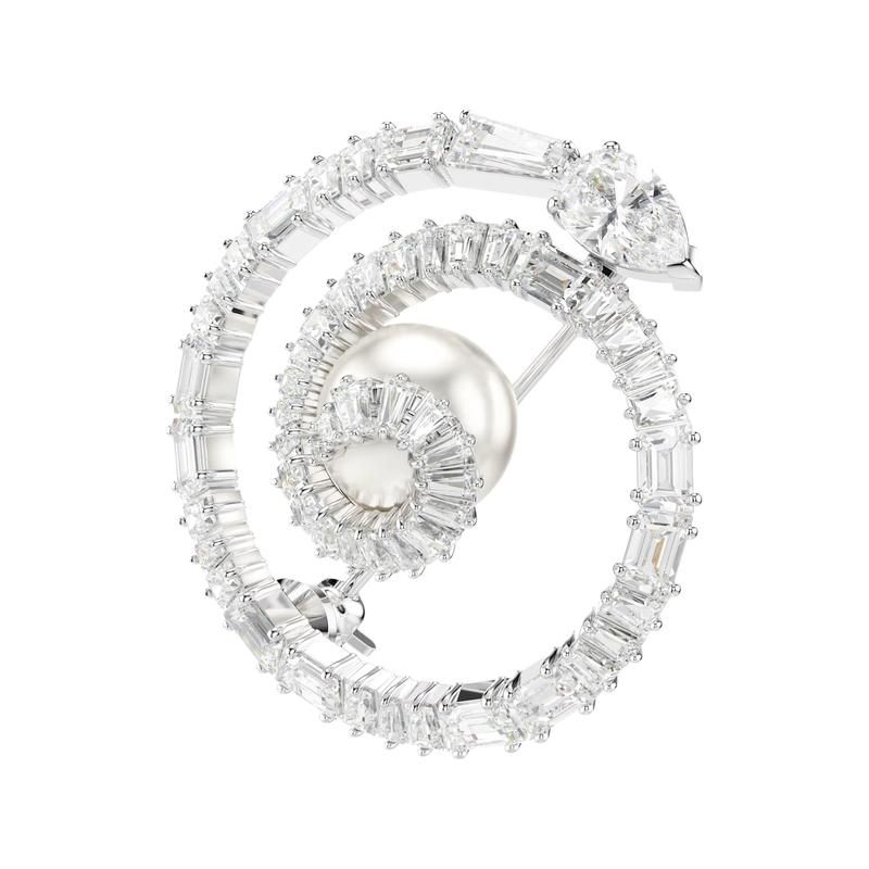 Swarovski Snake-shaped surrounding pearl design SNAKE synthetic cubic zirconia brooch women s silver 5698885 серебряный