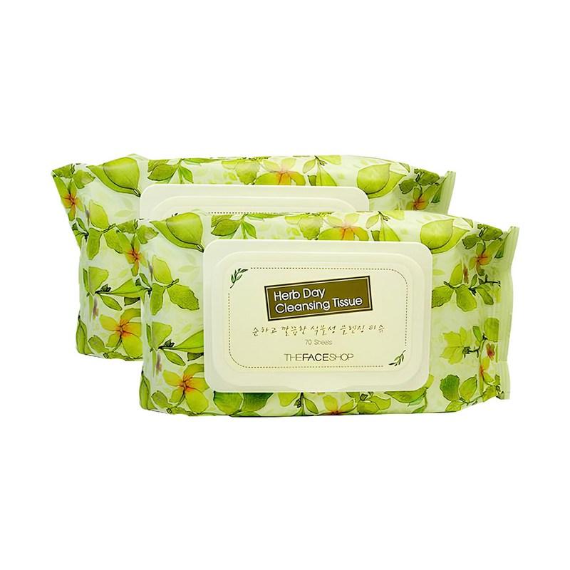 The Face Shop Herb Day Cleansing Tissues, 70 wipes, 2 pcs