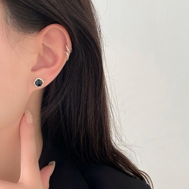 Retro Lotus Pod Black Agate Earrings for Women's Ethnic Style High-end and Versatile Black Earrings