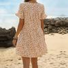 Zomervakantie ruche bladrand ronde hals zoete pastorale bloemenjurk dames
