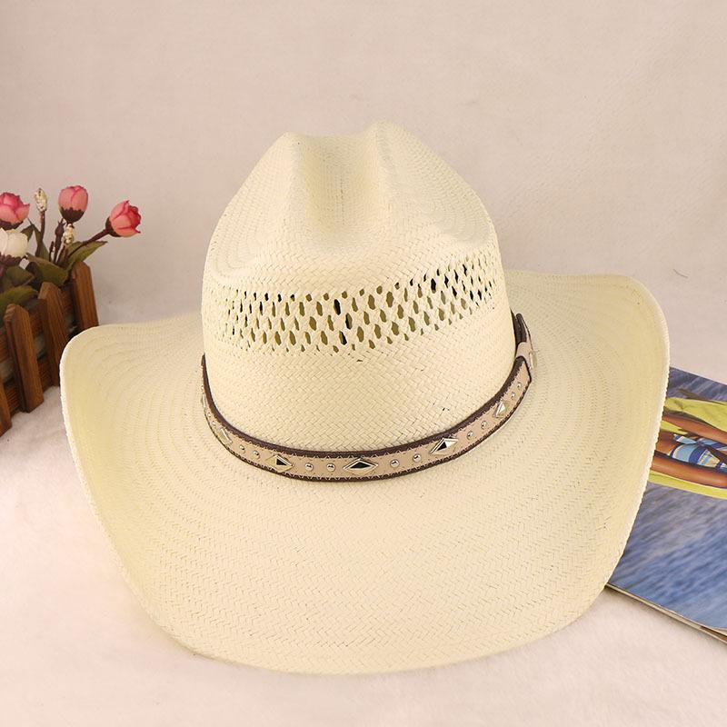 Stiff Five-Point Papyrus Knight Hat Western Panama Cowboy Hat Spring Summer Men'S Sun Hat