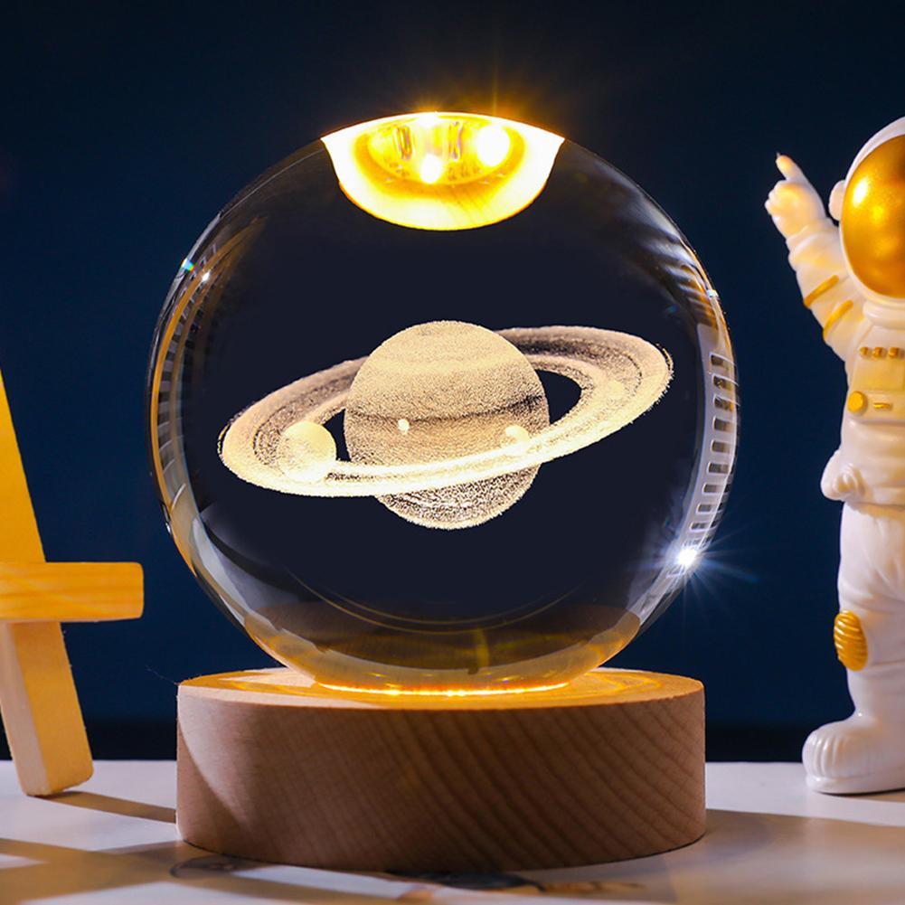 LED Crystal Table Lamp 3D Moon Galaxy Globe Night Light 16 Color Changing Wooden Base Ideal Birthday Gift for Teens Boys & Girls