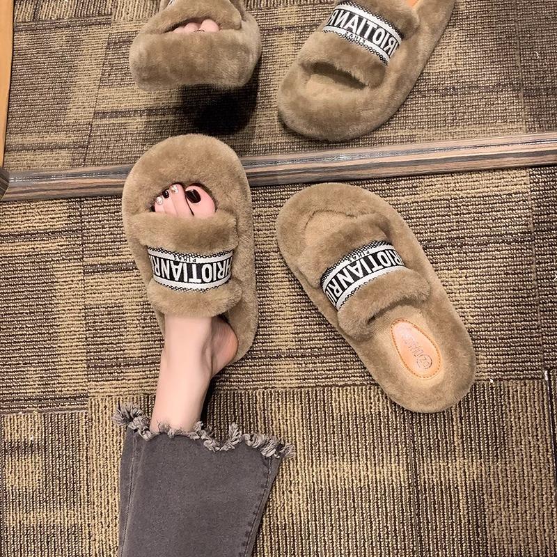 Mao Mao slippers women's outer wear 2025 new autumn and winter high-end fashion light luxury thick-bottomed autumn and winter plush slipp