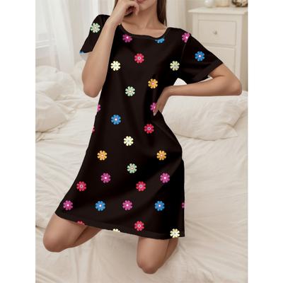 Women's Soft Short Sleeve Nightgown Floral Print Pajama Dress Women'S Short-Sleeved Dresses Y2k Ladies Clothes Casual Party Wear