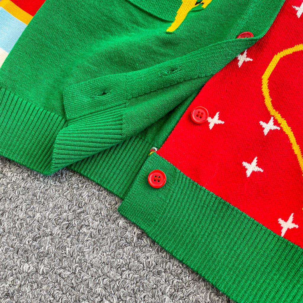 Herbst Winter Damen Damen O-Ausschnitt Cartoon Print Einreihig Gestrickte Pullover Strickjacken Tops für Schülerin