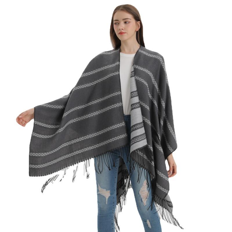 Autumn and Winter Fringed Shawl Fashion Thickened Imitation Cashmere Dual-purpose Scarf Cape