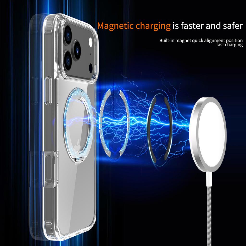 For IPhone17promax Magnetic Frosted Transparent 16plus for Apple Mobile Phone Case with Rotating Invisible Stand