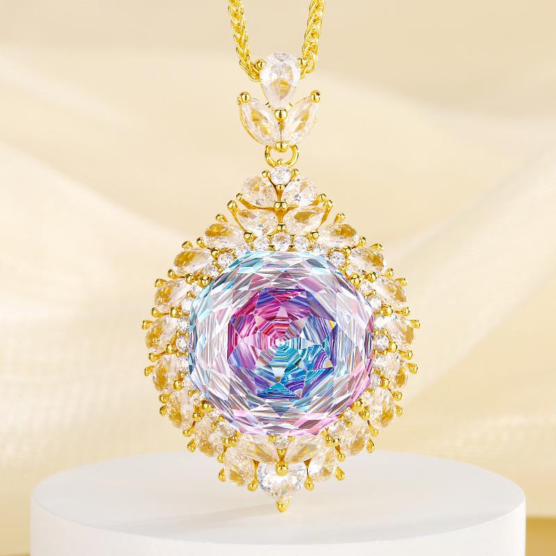 

Ювелирные изделия Медное основание Позолоченное Огранка «роза» Цветной Винтажное золото Подвеска Главный камень 18 мм