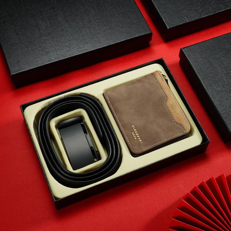 Gift Belt Wallet Suit Men's Genuine Leather High End Belt Wallet Gift Box Automatic Buckle Business Cowhide Men's Belt