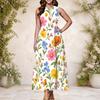 Women Plus Size Keyhole Neck Sleeveless Floral Print A Line White Long Dress