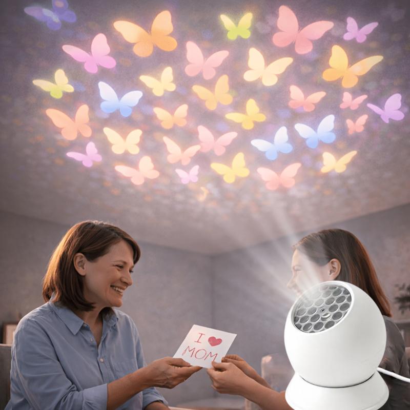 Butterfly Pattern Projector Lamp 360° Rotating Colorful LED Light for Romantic Dinner Table Ambient Decor