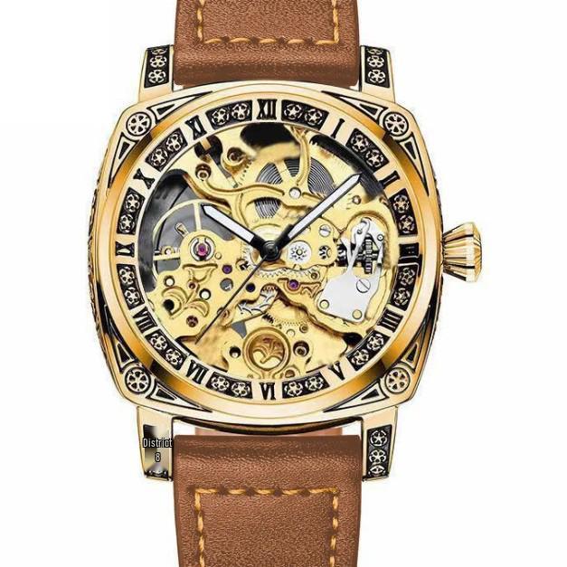 Herren Skelett Automatische Mechanische Uhr, Geprägtes Edelstahl