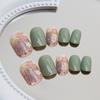 24 Stück Frühlings-Nagel-Patch, abnehmbar, kleine frische Blumen, Ins Wind, Nagel-Patch, grün, kurzer Nagel-Patch